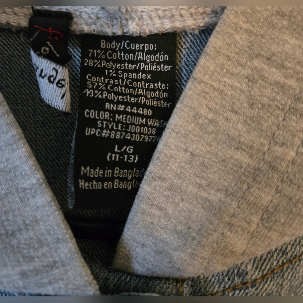 Denim and Gray Hooded Denim Jacket - Picture 4 of 5